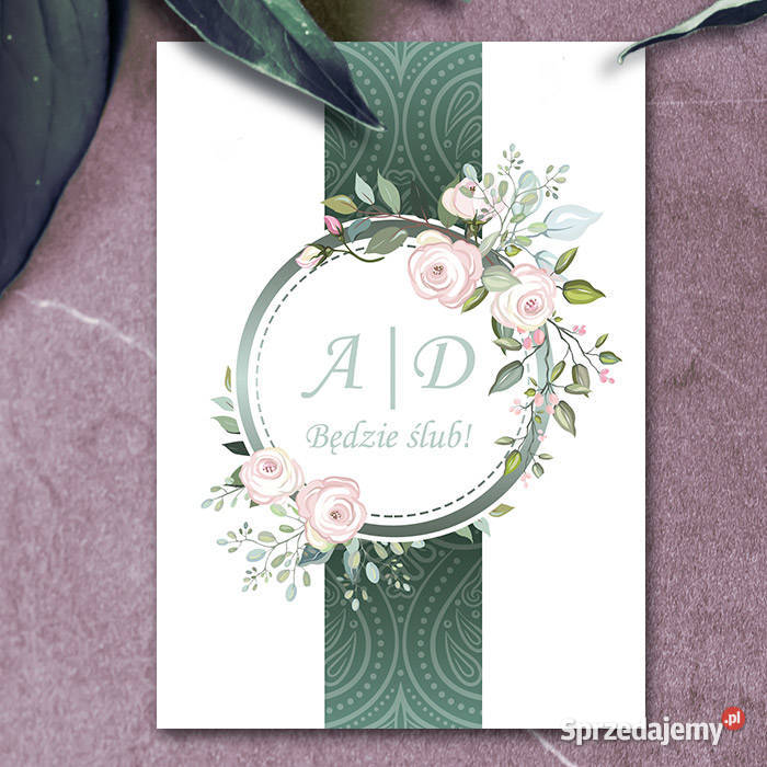 Kwiatowe zaproszenia ślubne butelkowa zieleń