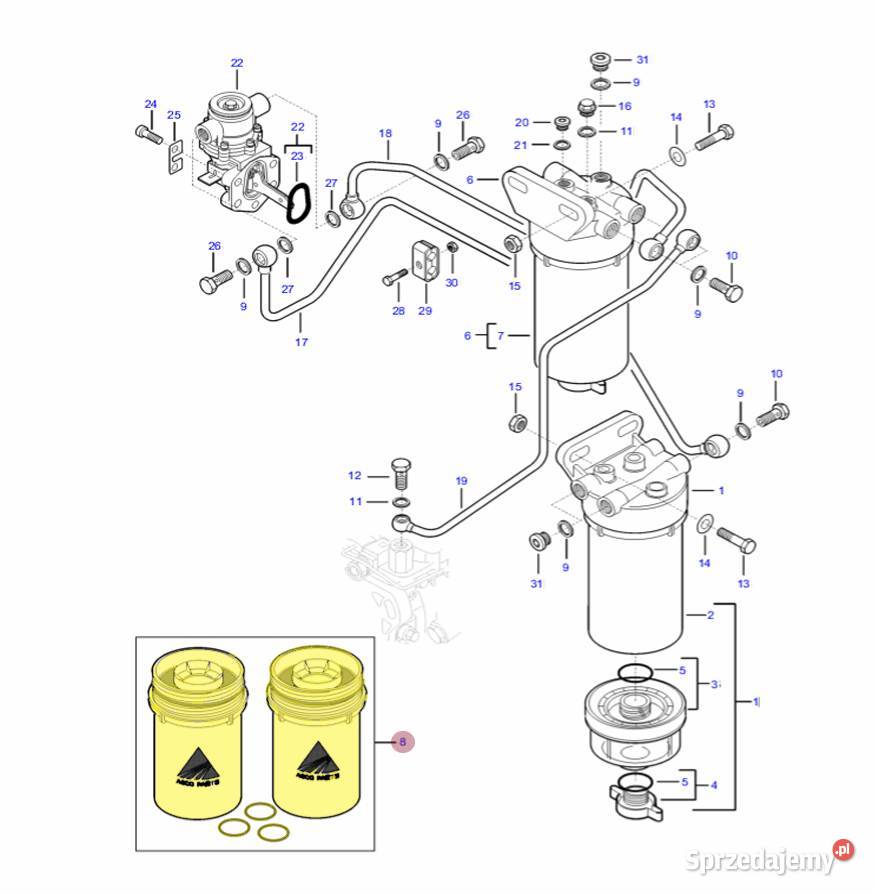 Zestaw filtrów paliwa z kluczem Massey Ferguson Białystok sprzedam