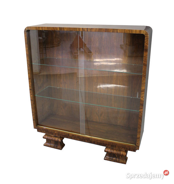 Witryna stojąca art deco w orzechu renowacji Zielonka