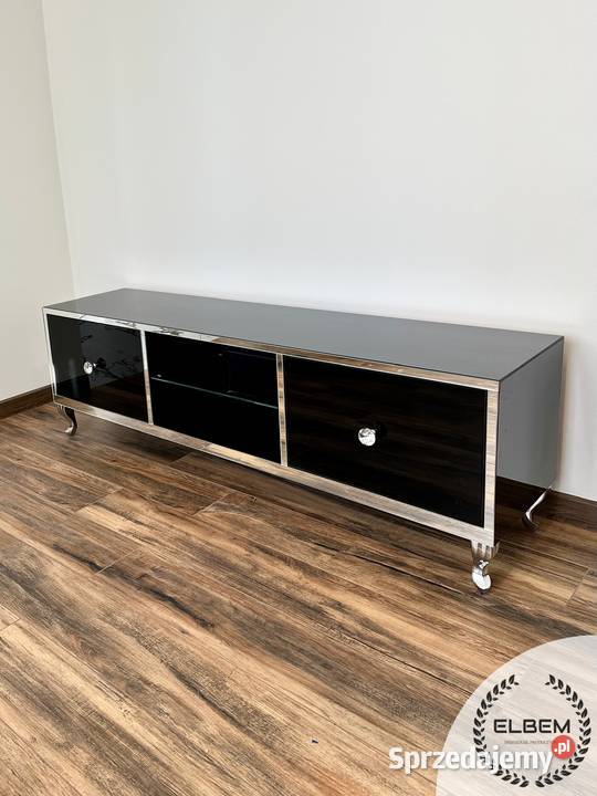 Szafka RTV szklana czarna lustrzane ramki 150cm Wrocław sprzedam
