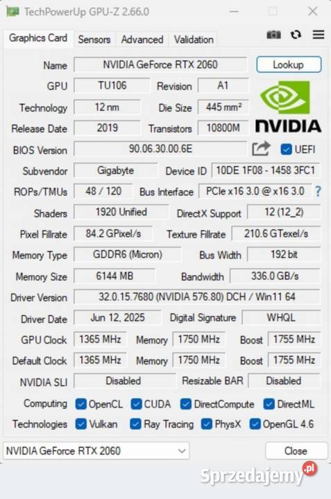 NVIDIA GeForce RTX 2060 zadbana Chojnów sprzedam