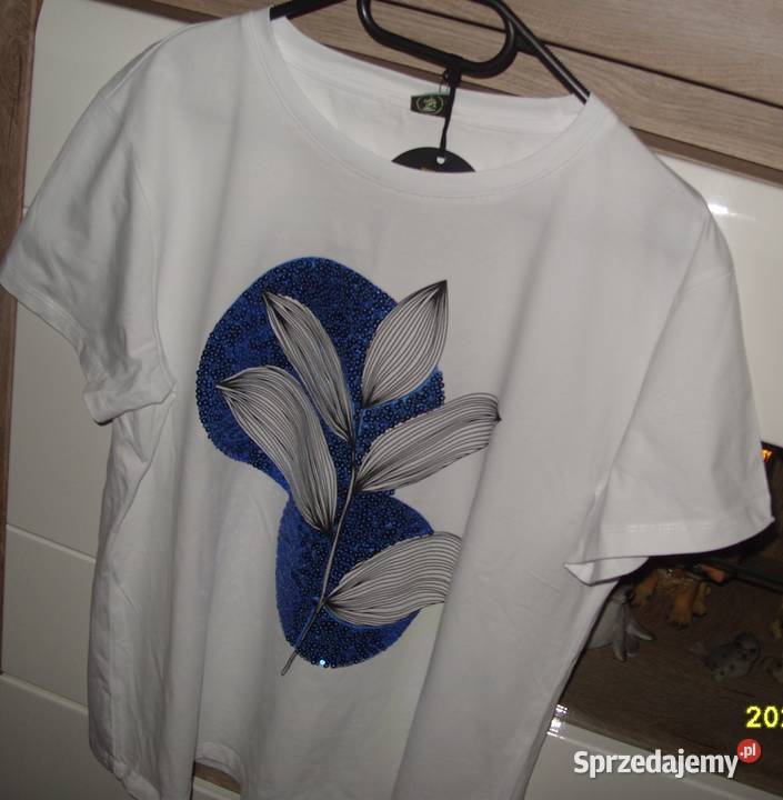 Tshirt CHABROWE Liście cekiny r LXL Topy i koszulki Rawicz