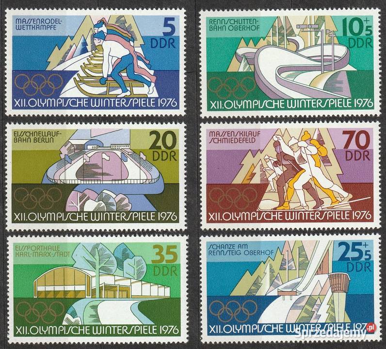 NIEMCY NRD DDR OLIMPIADA INNSBRUCK 1976 CZYSTE Filatelistyka Łódź