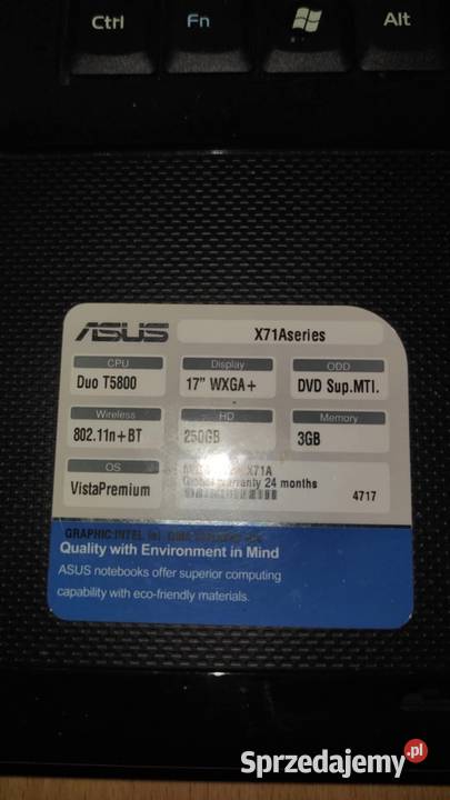 Laptop Asus X71A T5800 3GB 120GB SSD IrDA podkarpackie Rzeszów sprzedam