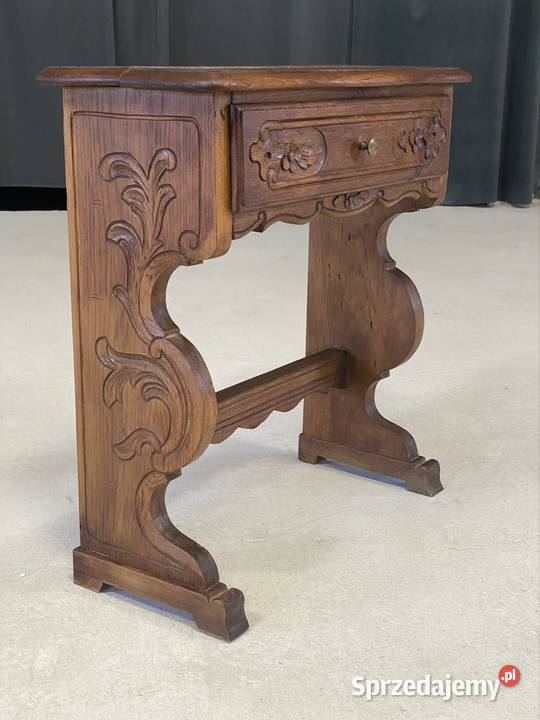 Rzeźbiona dębowa konsola z szufladą szafka Budno