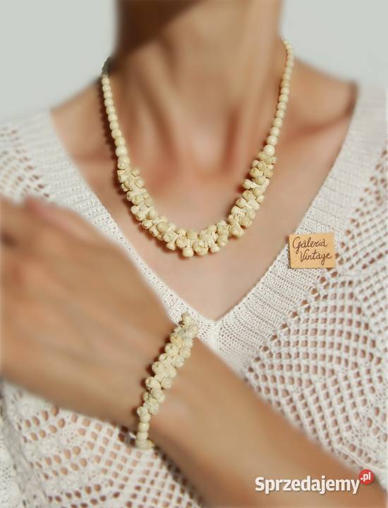 Naszyjnik i bransoletka z kości rzeźbiona kość Naszyjniki lubelskie