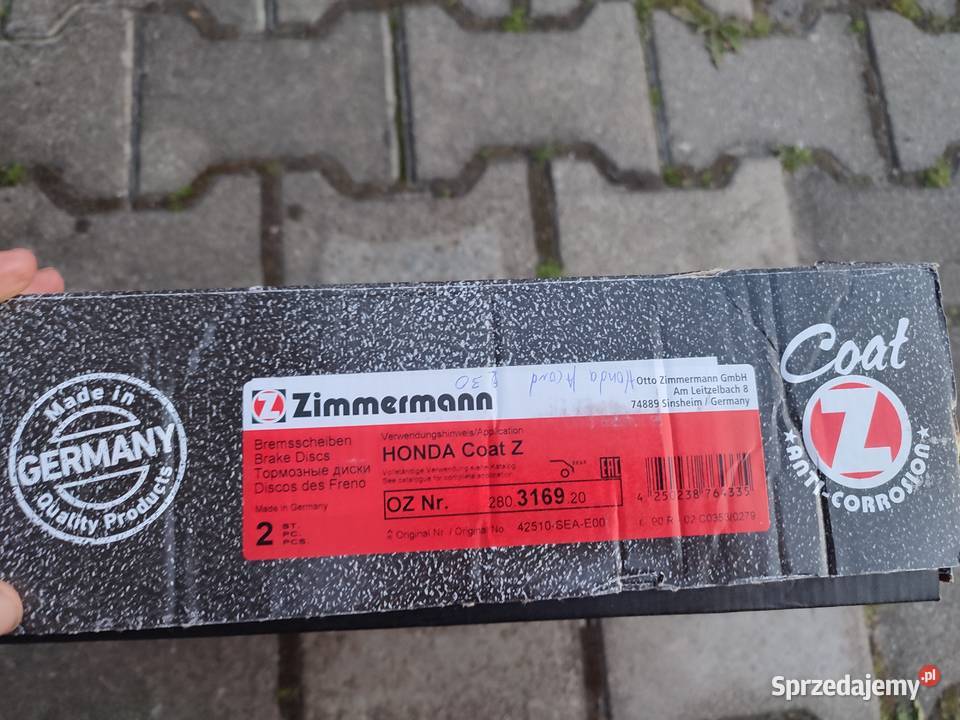 Tarcze hamulcowe zimmermann 280316920 honda osobowe sprzedam