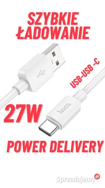 Kabel USB A do Typ C 24A 27W 1 m biały Warszawa