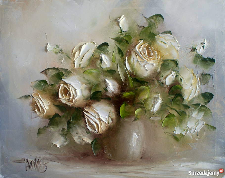 RÓŻE obraz olejny Ewa Bartosik KWIATY RÓŻE 40x50 Skierniewice