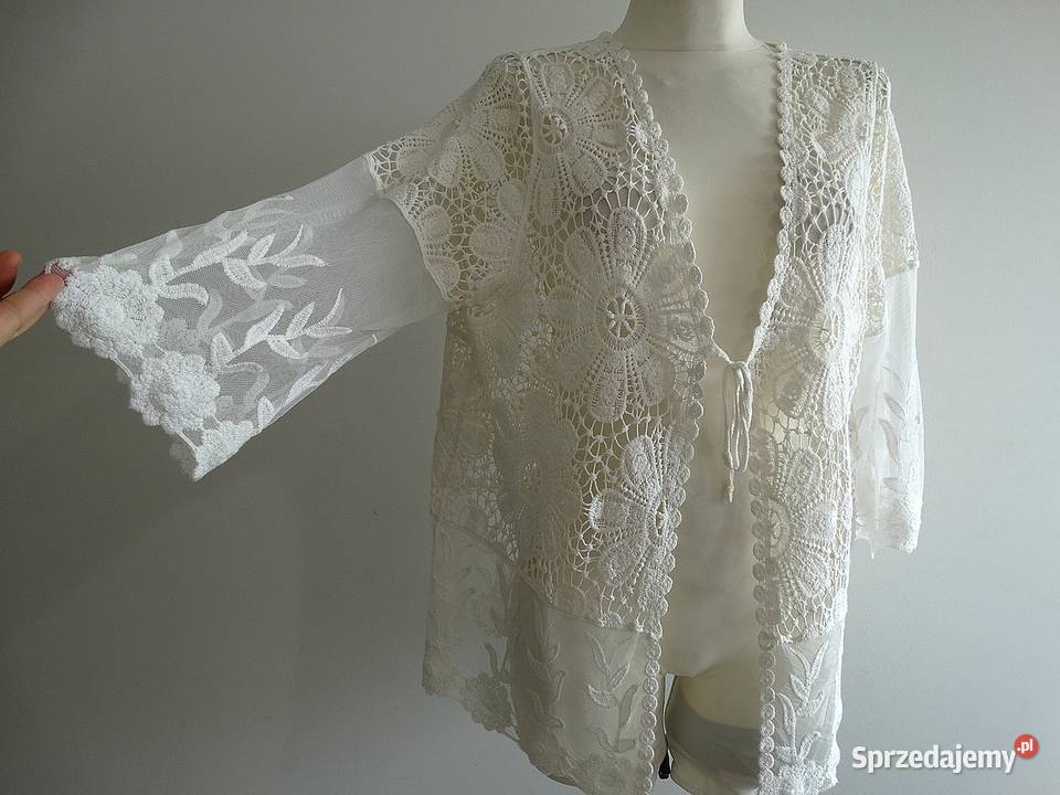Kimono Tunika Plażowa Ażurowa Szydełkowa Rozmiar 40(L) Łomża