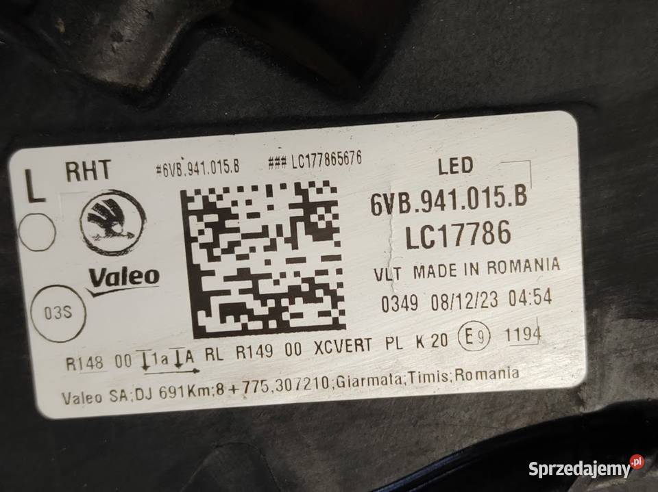 Lampa Lewy Przód Przednia Lewa Full LED Skoda wielkopolskie Pleszew sprzedam