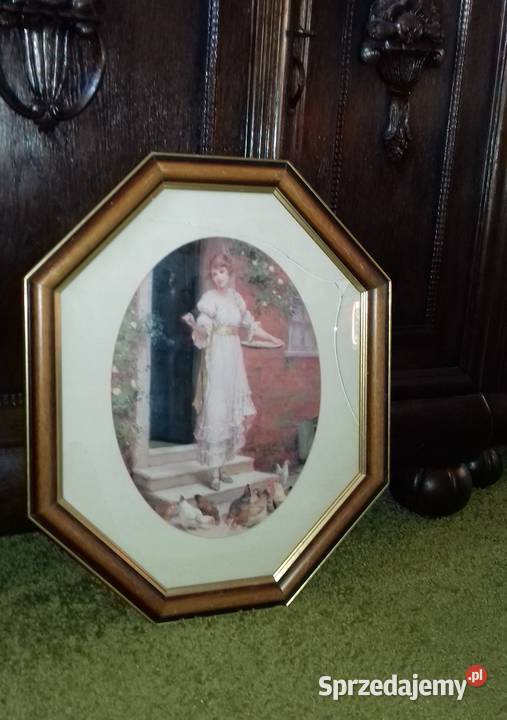 Obraz w pięknej grubej ramie drewnianej mazowieckie Warszawa sprzedam