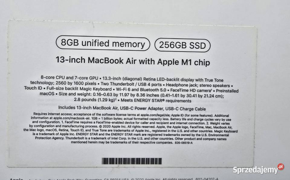 Apple MacBook Air M1 8GB 256 ssd laptop Komputery i Akcesoria Rzeszów