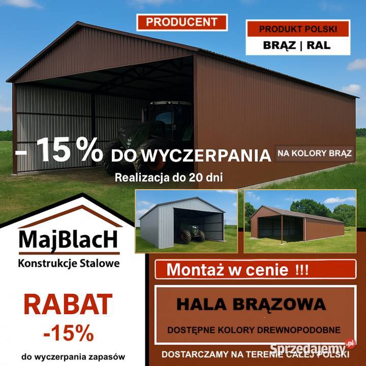 A17 15 Wiata Brązowa Hala Garaż RAL Montaż 177zł/m2 Gdańsk