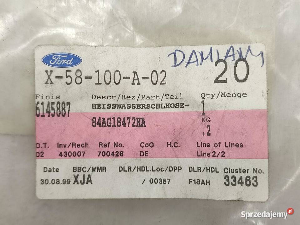 WĄŻ PRZEWÓD GUMOWY FORD ESCORT MK4 19861992 NOWY