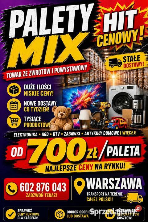 Palety zwroty konsumenckie MIX mazowieckie Warszawa