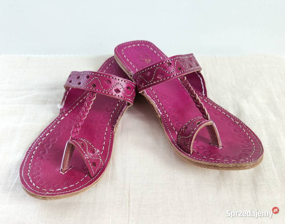 Skórzane japonki kohalpuri 38 fiolet orientalne Szczecin sprzedam