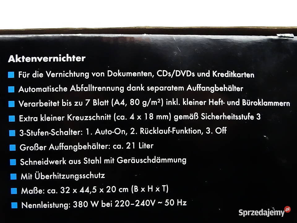 Niszczarka dokumentów UNITED OFFICE UAV 380 A1 lubelskie Biłgoraj