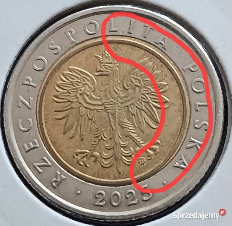 5 Złotych 2025 r Błąd mennicy 1 Konin