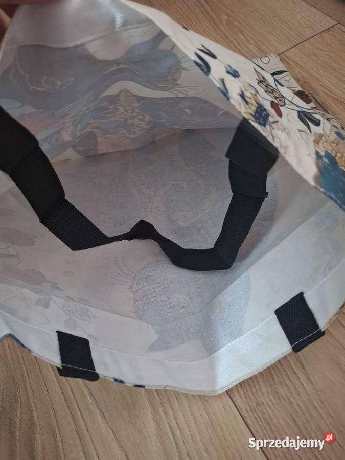 Shopperka torba tote bag niebieski kot kwiaty Wąbrzeźno