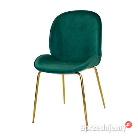 Krzesła zielone welurowe na złotych nogach glamour