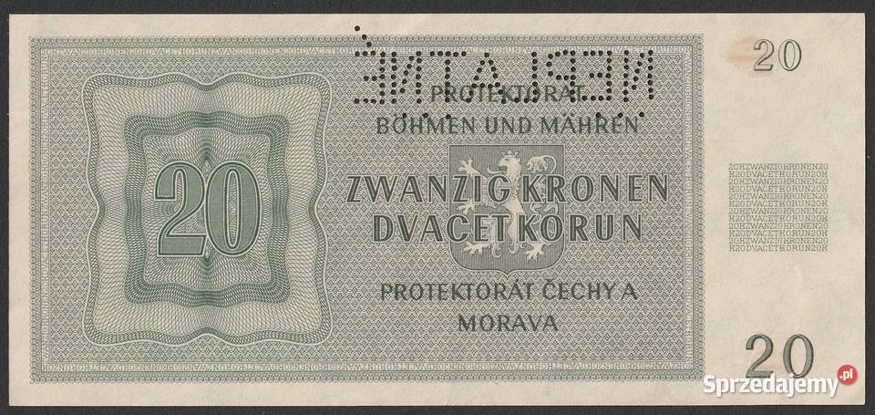 CZECHY I MORAWY 20 KORON 1944 STAN UNC Łódź