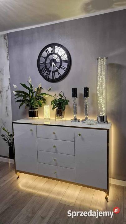 Komoda biała lustrzana z lustra szklana glamour Kępno