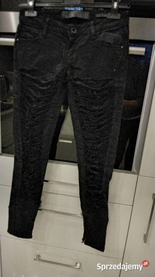 Czarne Spodnie Jeans Damskie GUESS XS Dziury czarny