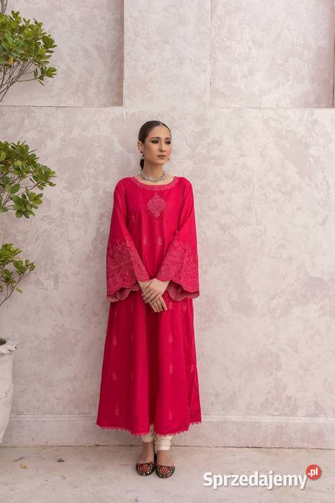 Długa tunika indyjska S 36 różowa bawełna boho