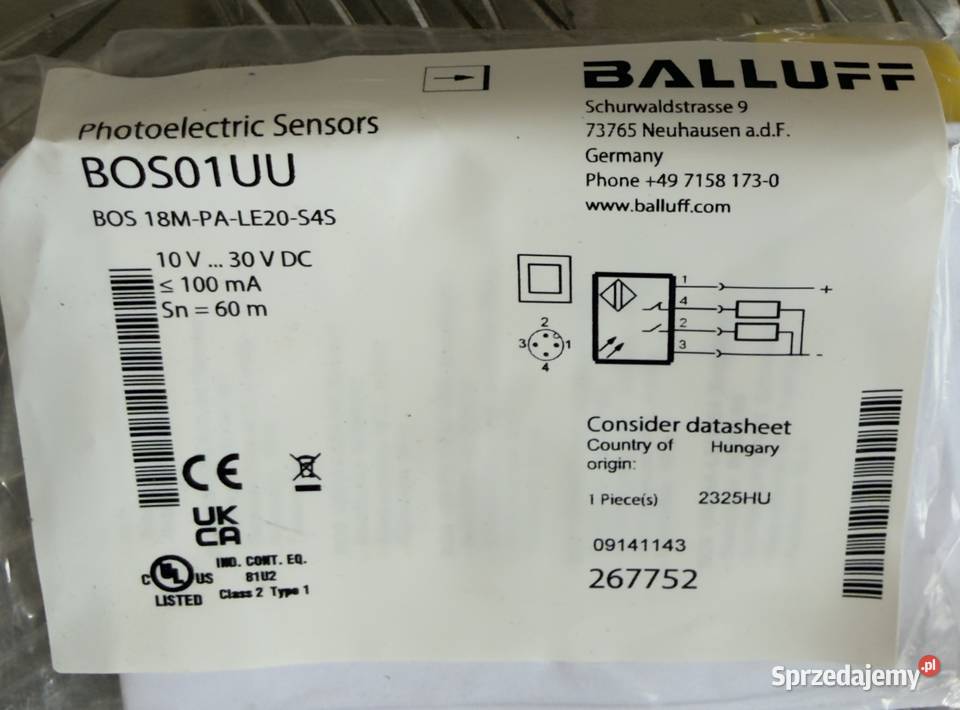 Czujnik fotoelektryczny Balluff BOS 18MPALE20S4S Szczecin sprzedam