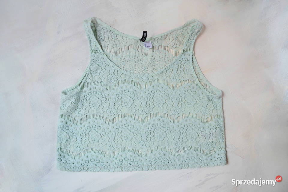 miętowy crop top haftowany hm Warszawa