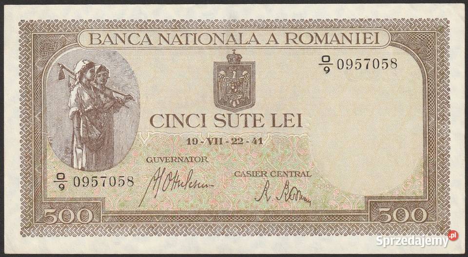 Rumunia 500 lei 1941 O9 stan bankowy UNC Łódź