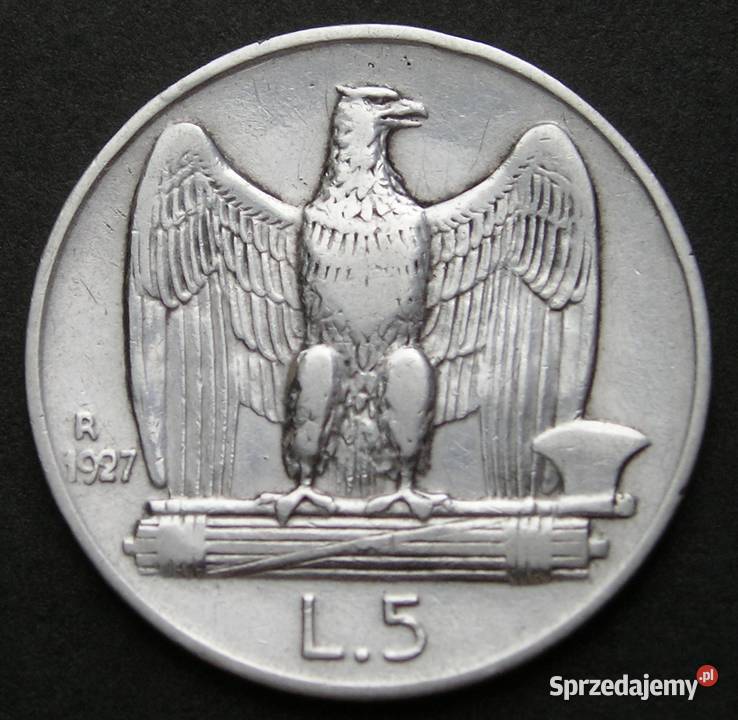 WŁOCHY 5 LIRÓW 1927 WIKTOR EMANUEL III SREBRO Łódź