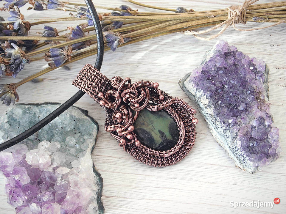 Wisiorek jaspis kambaba miedź wire wrapping Kraków