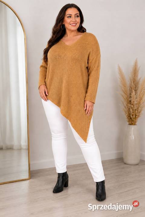 Sweter asymetryczny tunika oversize dekolt V kolorowy Pątnów