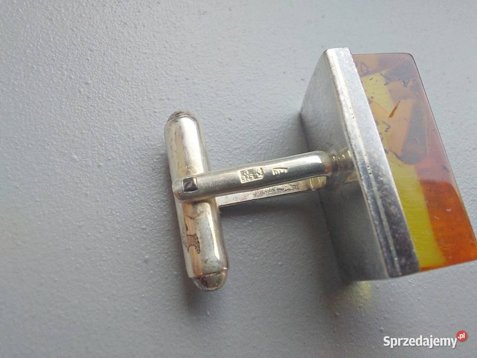 srebrne spinki do mankietów bursztynowe srebro Poznań sprzedam