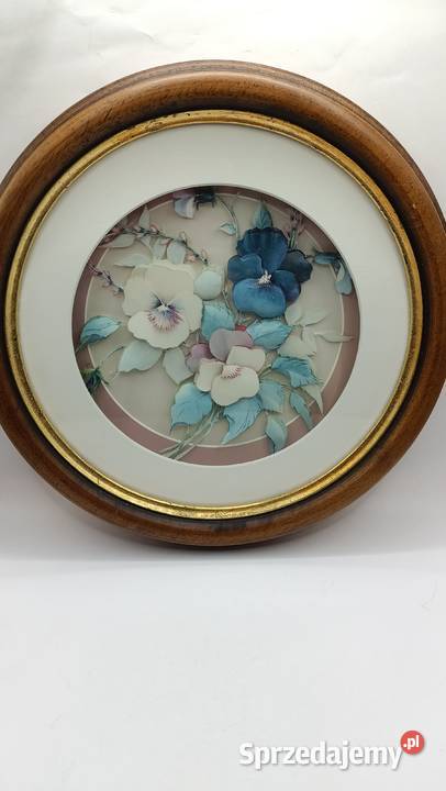 Obraz w ramie szkłem decoupage kwiaty okrągła