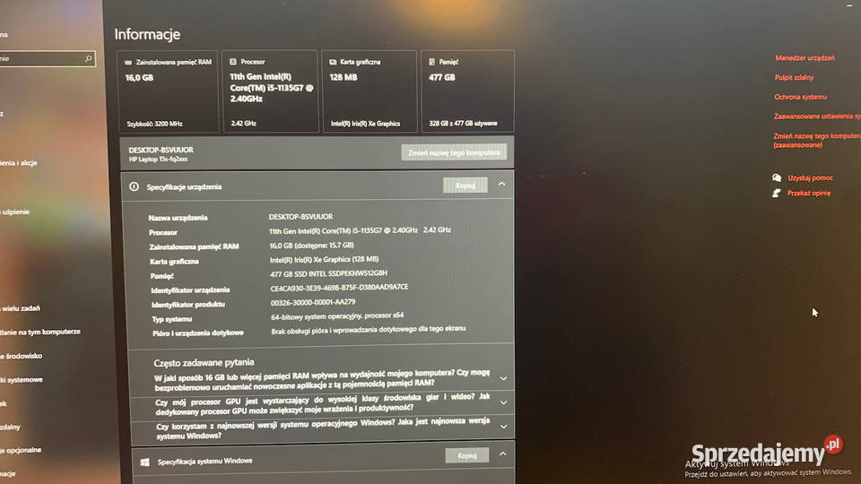 Laptop HP 15sfq2033ua 156 FHD i51135G7 16512 GB Warszawa