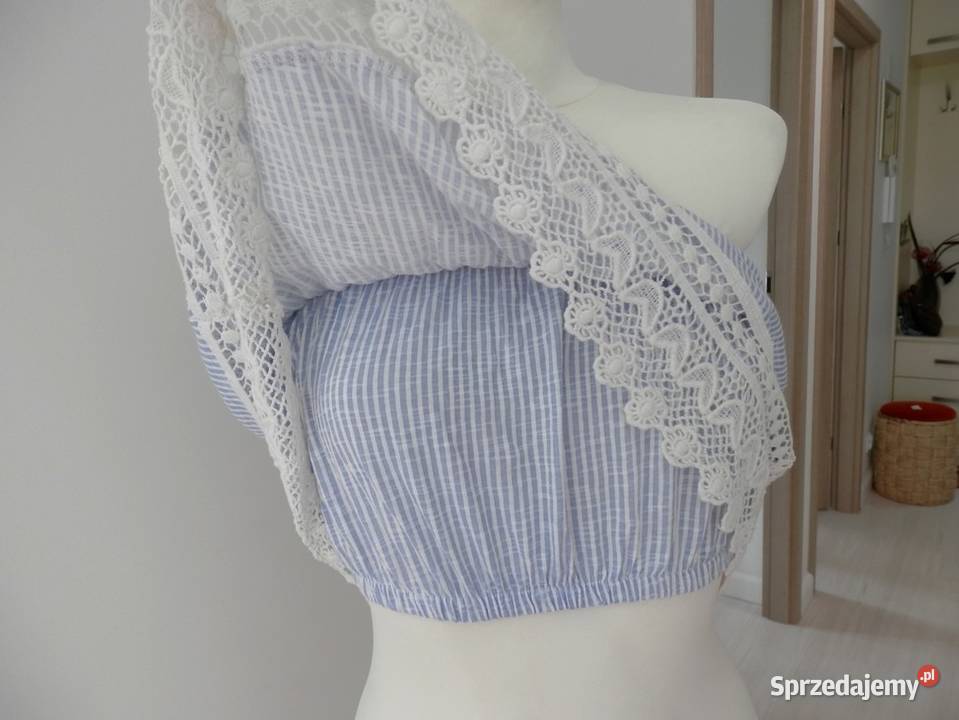 Bluzka Crop Top Bralet z Falbaną bez Ramiączek