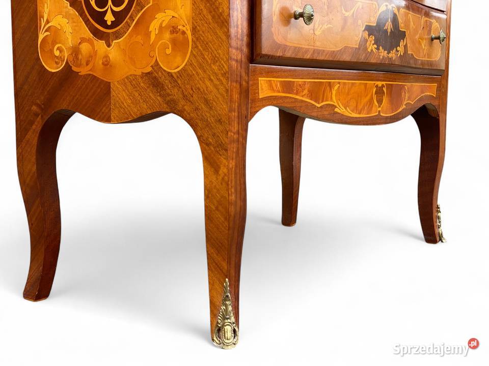 Intarsjowana komoda na giętych nogach 3 szuflady Gryfice