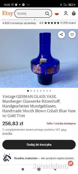Ritzenhoff wazon vintage kobaltowo niebieski Pabianice