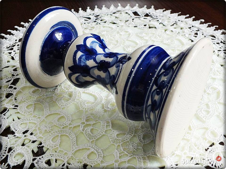 Świecznik Kaganek Ceramika wzory kobaltowe Żary