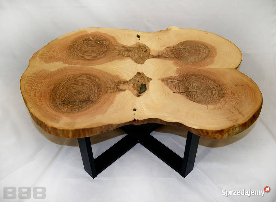 Stolik stół kawowy jesion plaster żywica drewniany