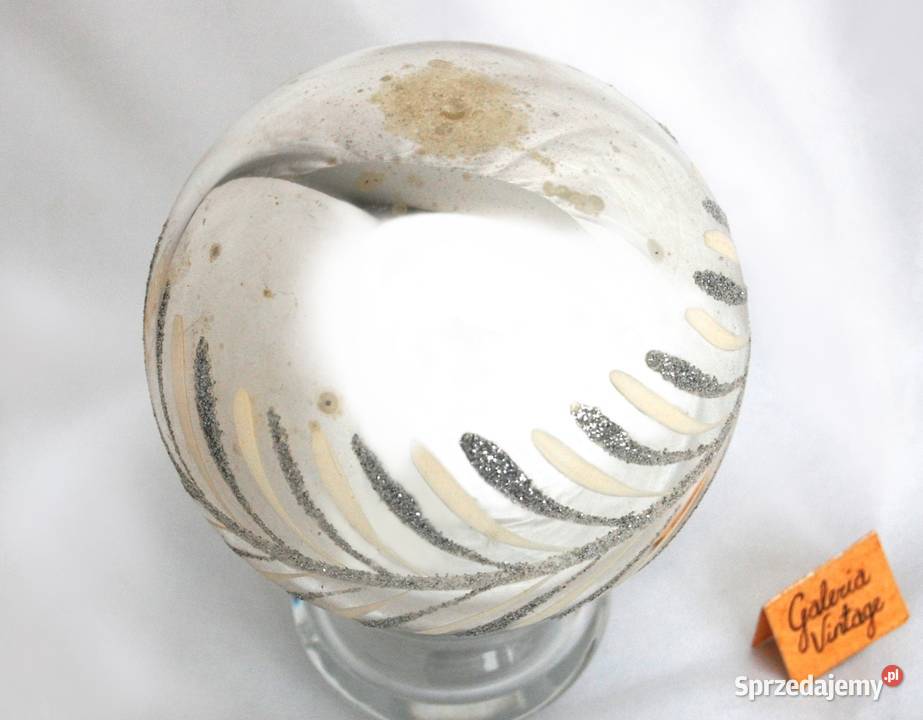 Stara bombka szklana srebrna ręcznie malowana Lublin