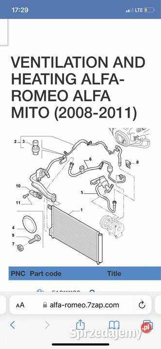 Przewód kompresora klimatyzacji alfa Romeo mito