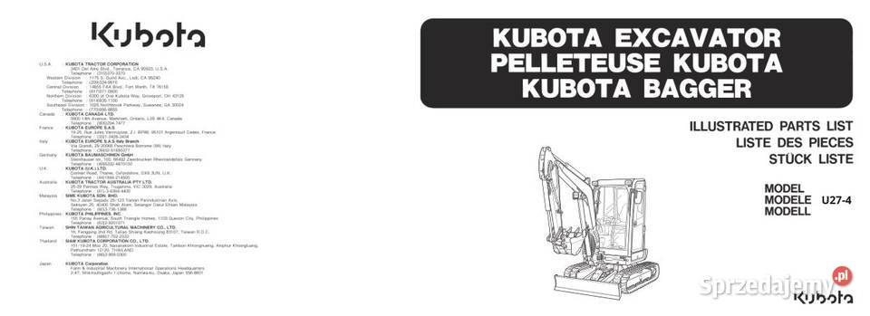 Kubota U274 katalog części zamiennych Kielce