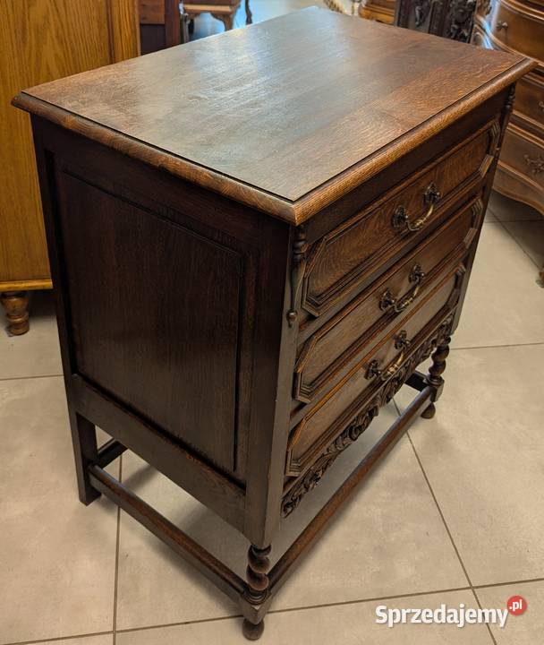 Piękna ciemna dębowa bogato zdobiona komoda śląskie Dąbrowa Górnicza