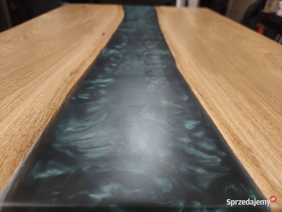 Ława dębowa z żywicą w kolorze butelkowej zielni Stoliki kawowe i ławy zachodniopomorskie Szczecin
