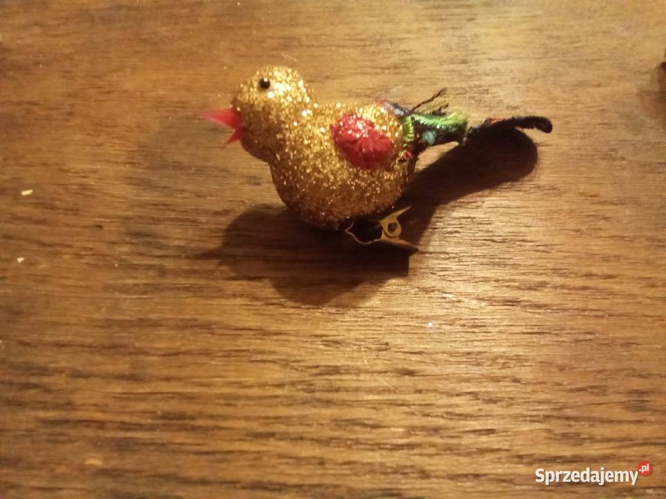 Ptak na klips PRL na choinkę brokatowy Warszawa