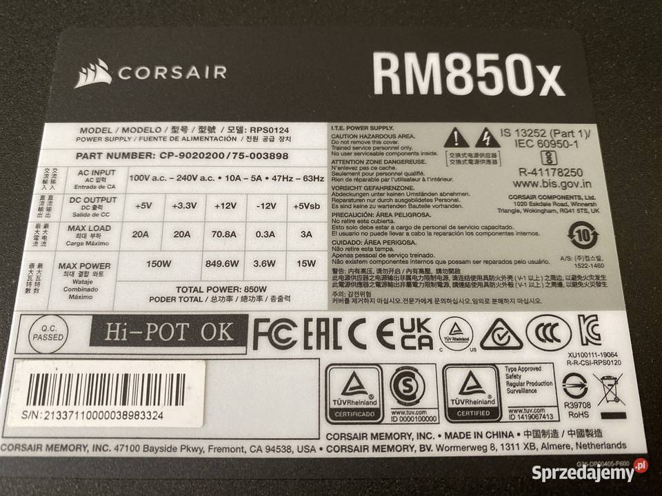 Zasilacz Corsair RM850X Piekary Śląskie